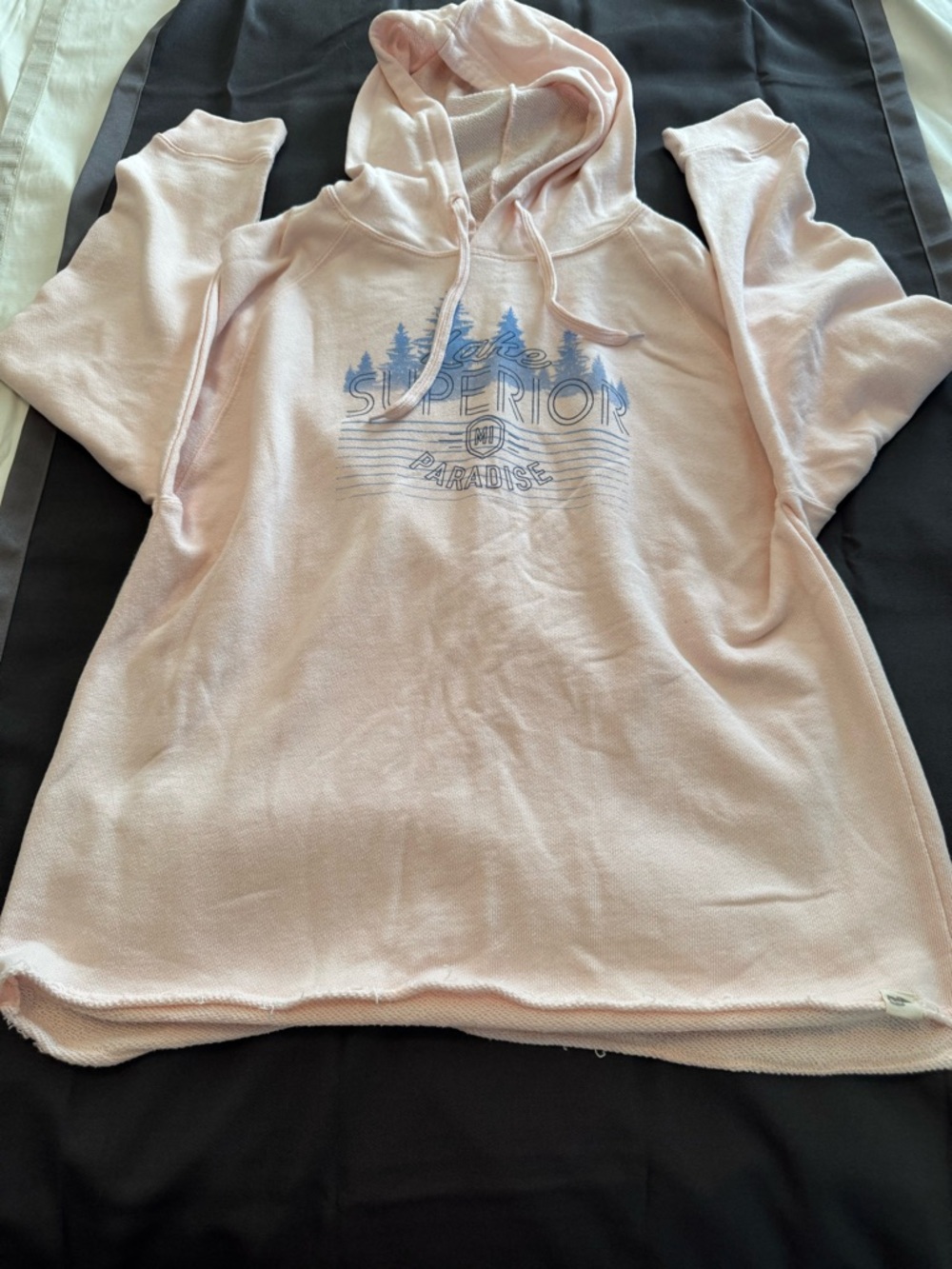 Lake Superior Michigan Paradise Hoodie Soft Peach Pink Graphic Pullover XL
